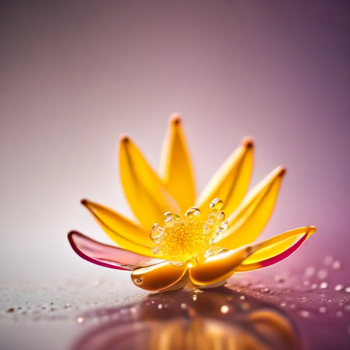 Gouttes de parfum délicates sur un pétale de fleur