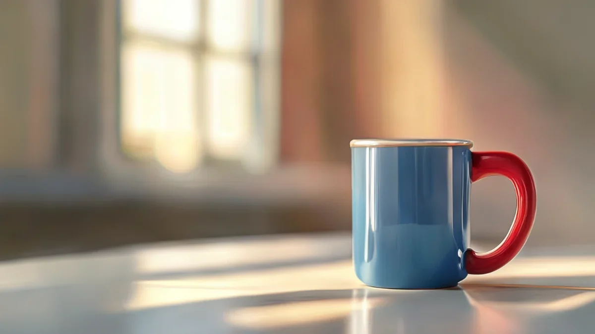 School mug with handle, simple design, functional cup for students